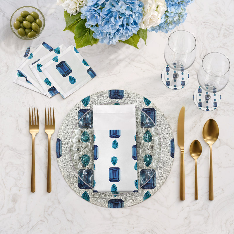 Gem Sapphires White Round Beaded Placemat Smooth