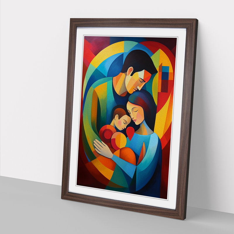 XYZ-FRM-V1223-4412 Loving Family Orphism - Single Picture Frame Print on Wood, 64cm H x 46cm W x 2cm D, Walnut 
