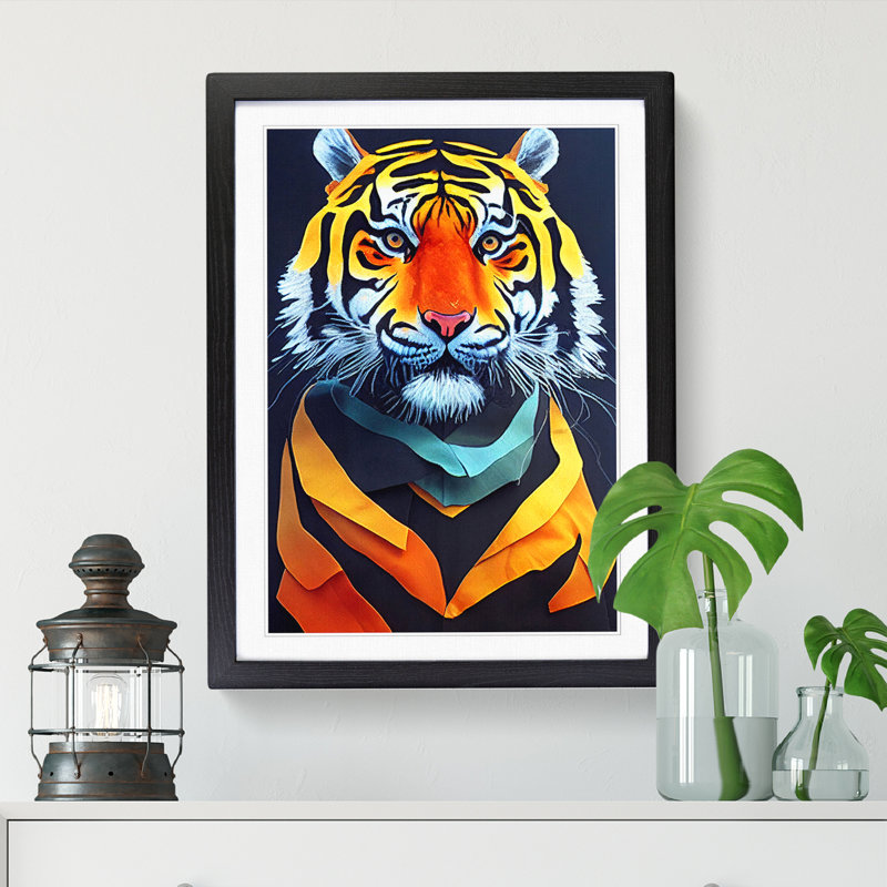 FRM-V0523-2507X Tiger Art - Single Picture Frame Print, 64cm H x 46cm W x 2cm D, Black