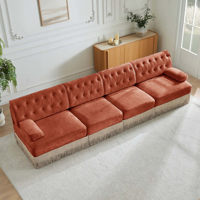 Canapé Chesterfield modulaire avec jupe à pampilles et capitonnage à boutons