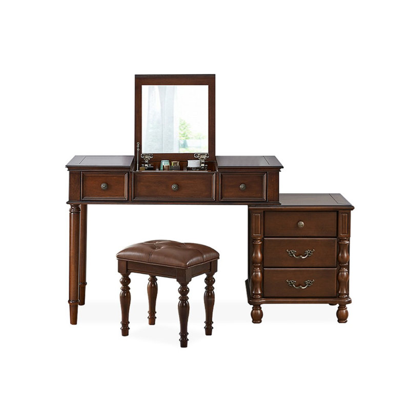 Coiffeuse avec miroir, 5 tiroirs, 1 chaise