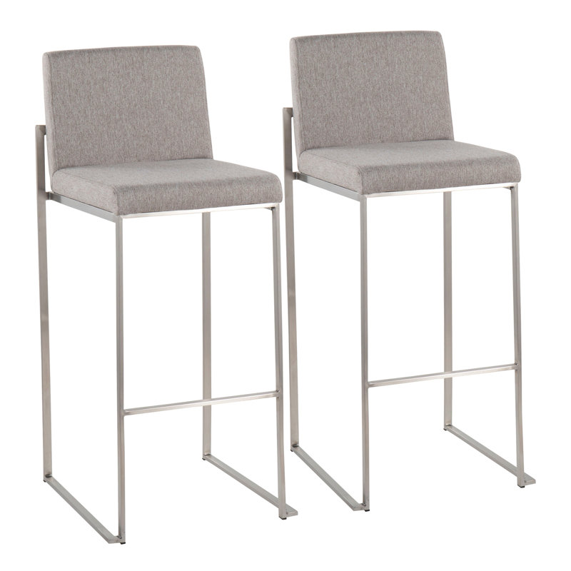 Contemporary High Back Barstool, Silver, Light Gray, 2