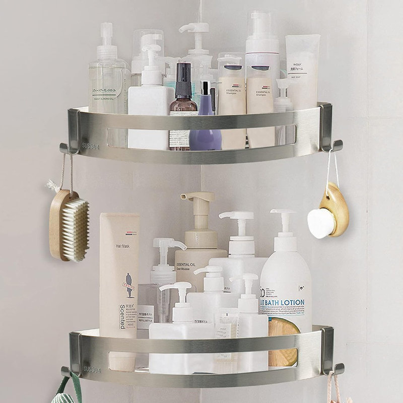 Serviteur de douche Nearmoon - nickel brossé - ensemble de 2, organisateur de coin sans perceuse en acier inoxydable 304 avec 2 crochets