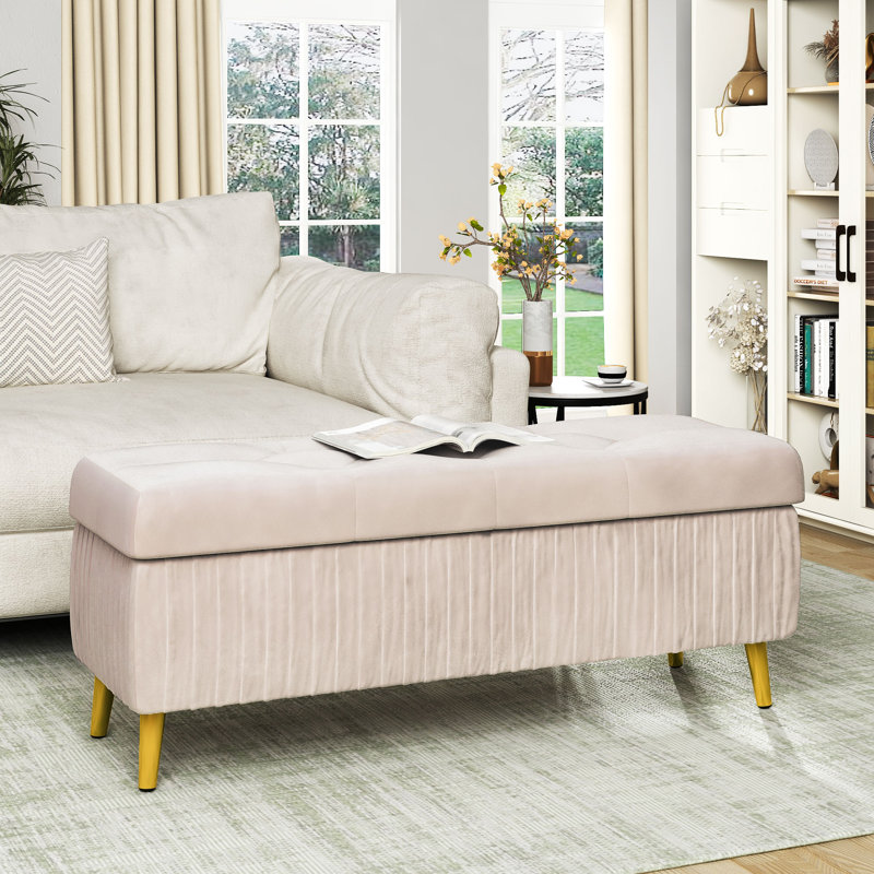 Banc de rangement à couvercle rabattable rembourré, H 18,9 po x l 47,24 po x P 15,75 po, Rose clair