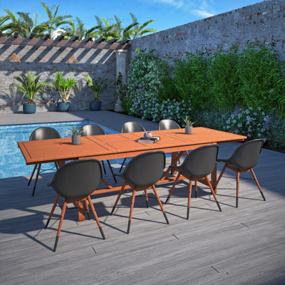 Anautica 8 - Person Wood Patio Dining Set with Rectangular Table