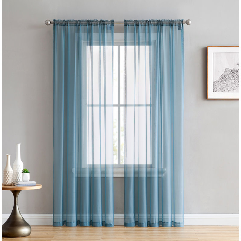 Daxin Sheer Voile Rod Pocket Curtain Panels, 54" W x 95" L, Dusty Blue