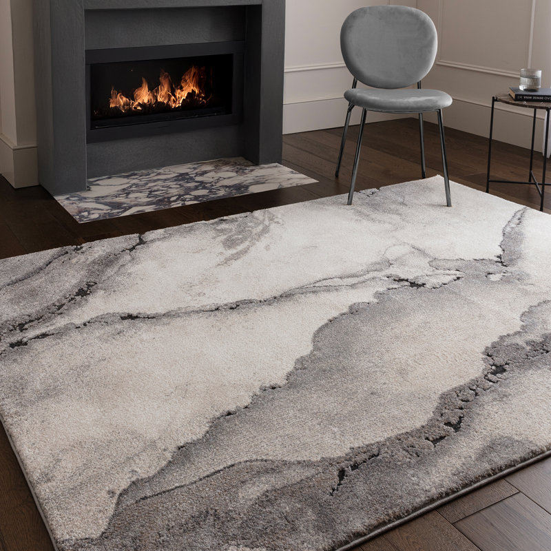 Decara Oasis Abstract High-Low Grey Area Rug, Rectangle 120 x 170 cm