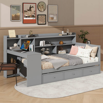 Wooden Daybed With Triple Drawers And USB Charging Stations by Latitude Run