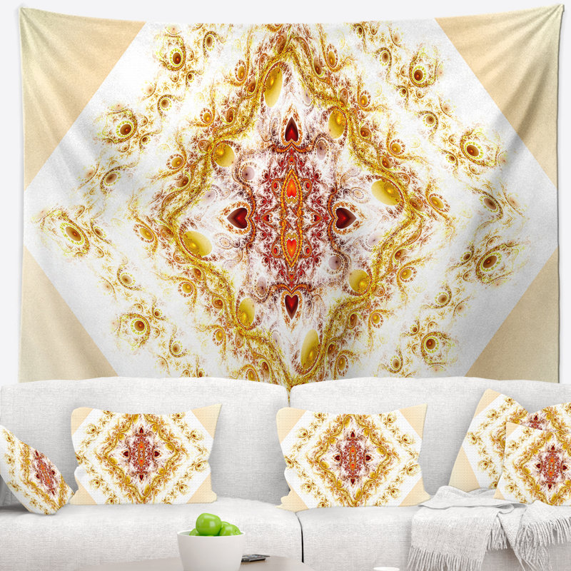 Tapisserie à motif fractal rhombus abstract yellow, H 78 po x l 92 po