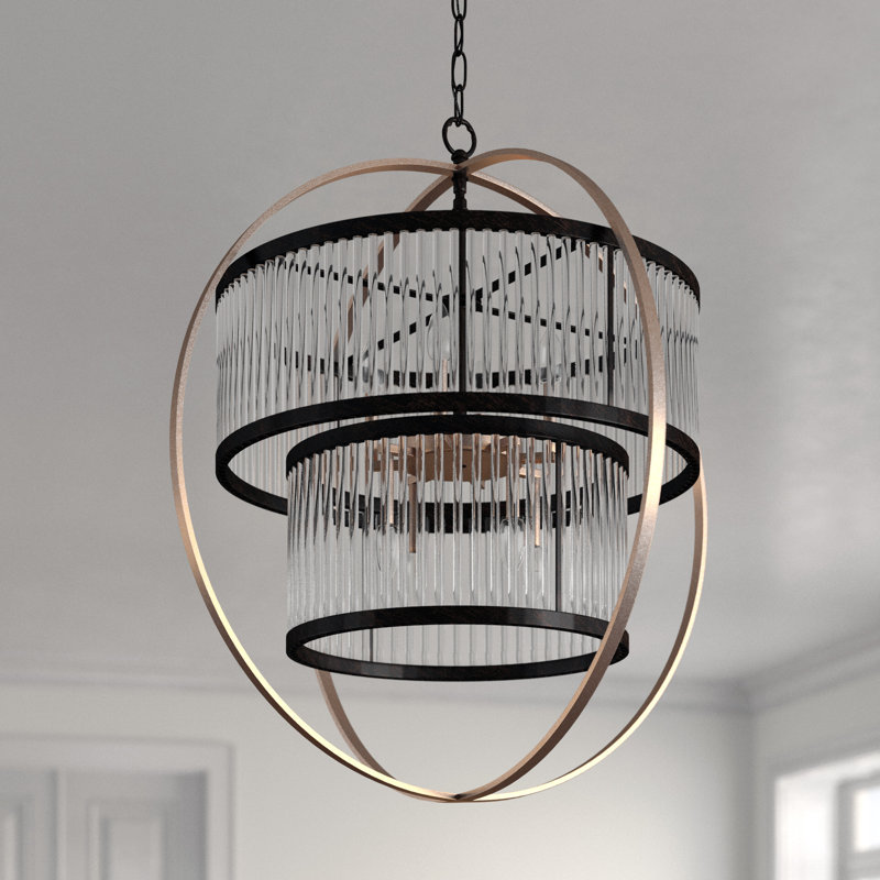 8 - Light Dimmable Globe Chandelier, Coffee Black, Antique Silver/Coffee Black