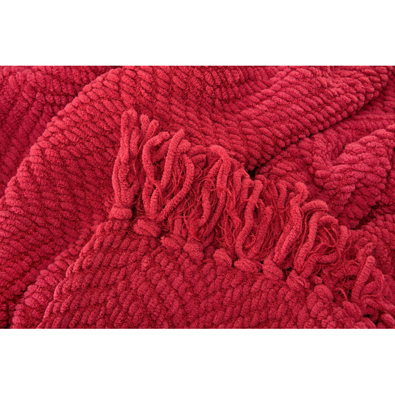 Jeté tricoté texturé , Rouge, l 65 po x L 50