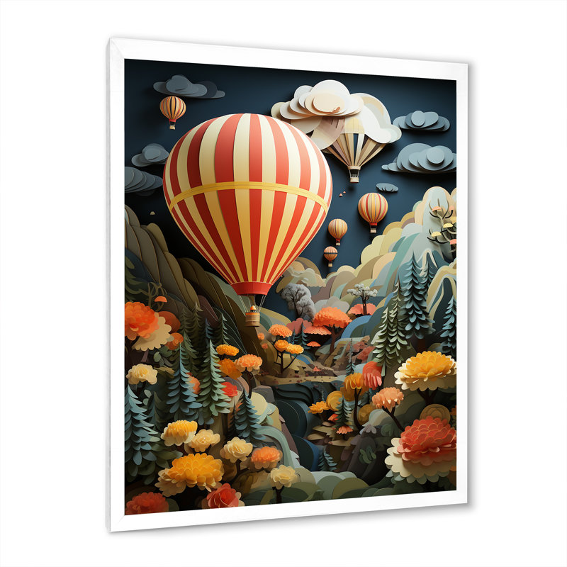 «Estiva Coral Hot Air Ballon II», reproduction sur toile, H 32 po x l 24 po x P 1 po, Cadre photo blanc