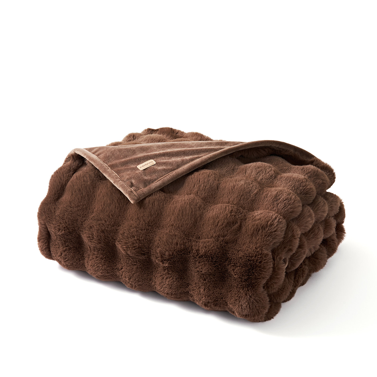 Faux Fur Weighted Throw Blanket, 80" L x 60" W, Chestnut