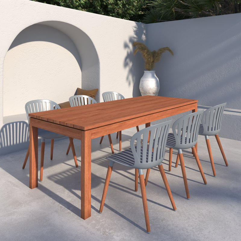 Unther 7pc Outdoor Patio FSC Wood and Resin patio dining set, Gray