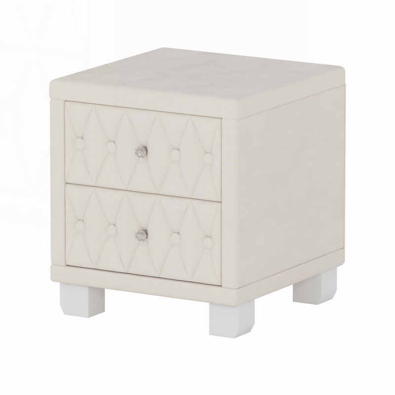Table de chevet élégante en velours avec 2 tiroirs
