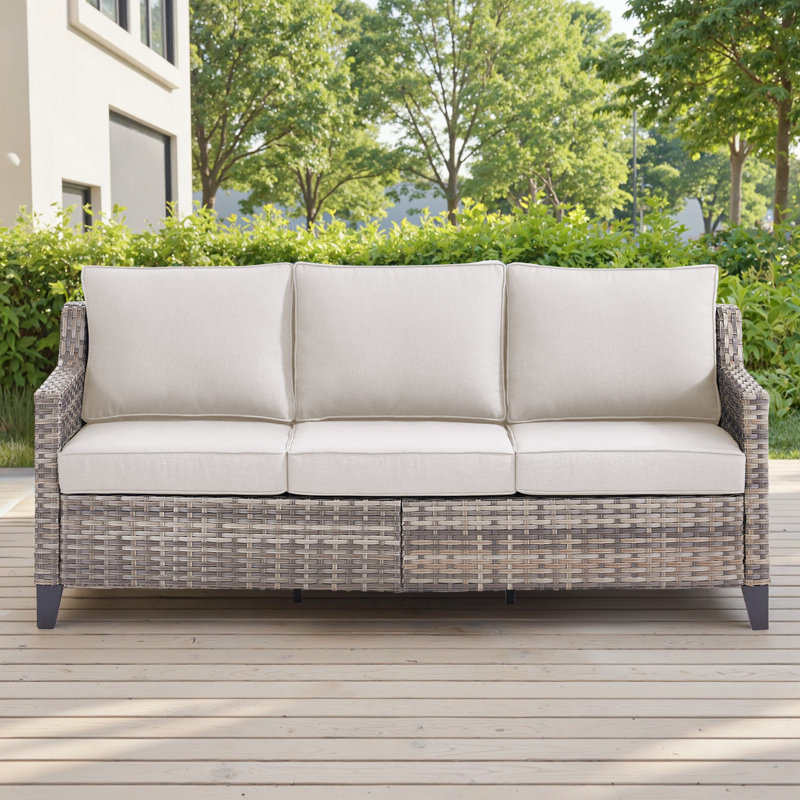 73" 3 - Person Patio Sofa With Thick Cushions, Beige
