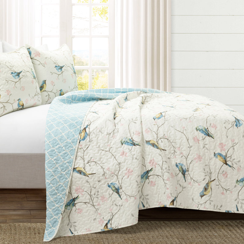 Botanical Bird And Flower Botanical Bird And Flower Oversized Reversible Quilt, Full Quilt + 2 Standard Shams
