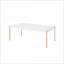 Table basse blanche et dorée minimaliste - plateau en bois composite, pieds tubulaires en métal, assemblage facile par KD