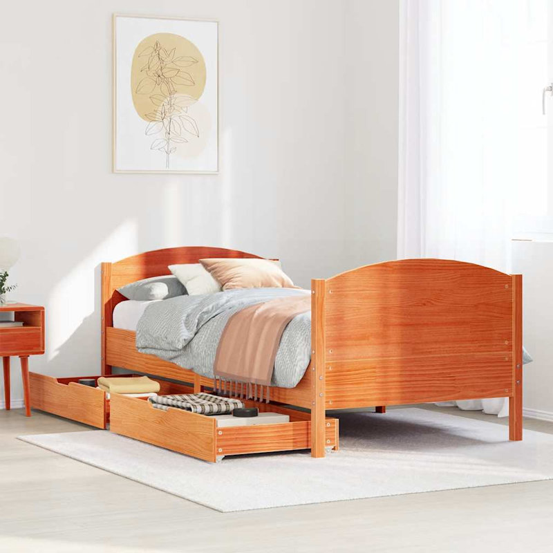 Peytin Solid Wood Storage Bed, European Single (90 x 200cm), Wax Brown