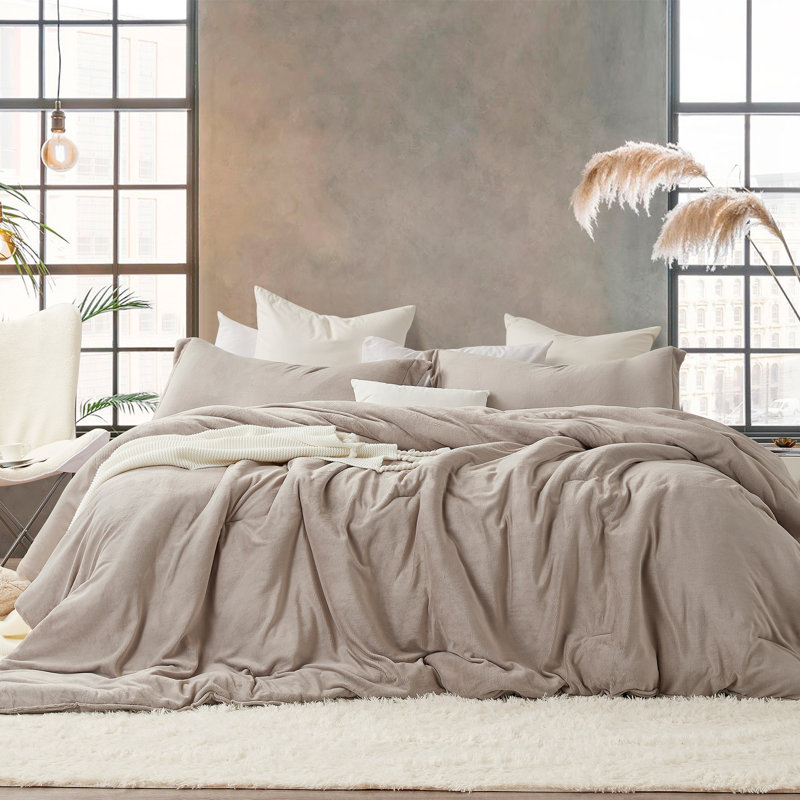 Git Cozy Coma Inducer Milk Velvet Oversized Comforter Set, Queen Comforter + 2 Standard Shams, Gray-Beige