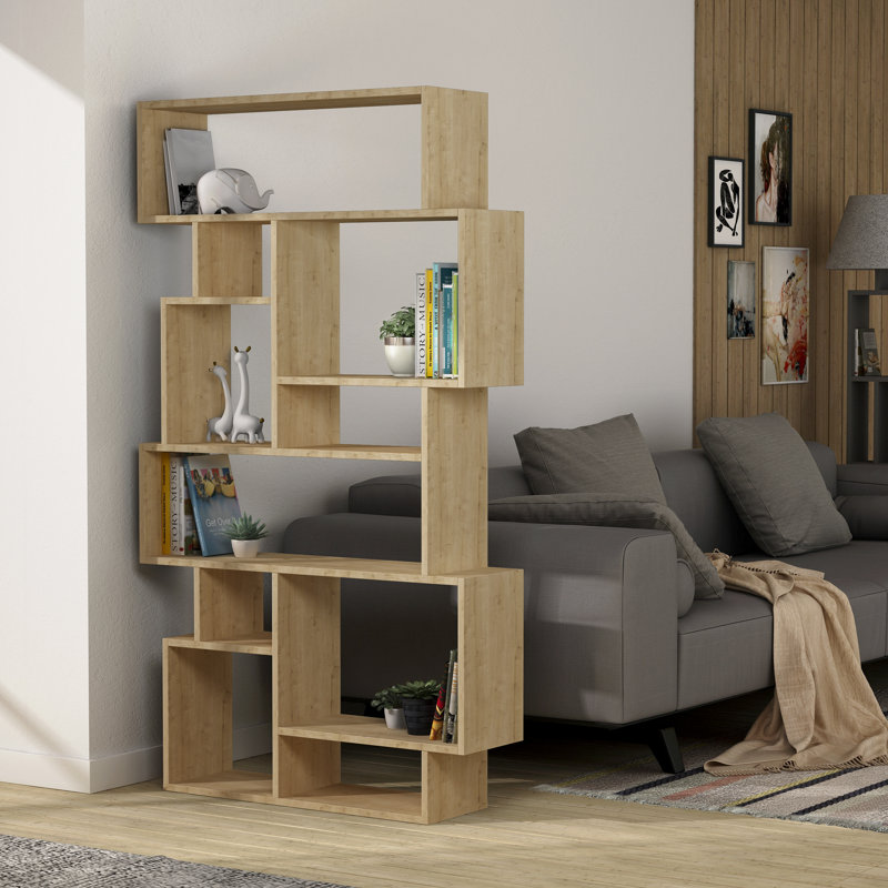 Sandra Bookcase | Asymmetric Freestanding Bookcase with 10 Compartments, Oak