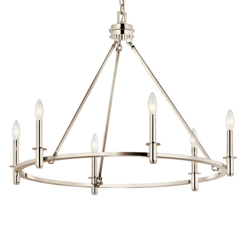 Steel Dimmable Chandelier, 23.75" H x 32.25" W x 32.25" D, 6, Polished Nickel
