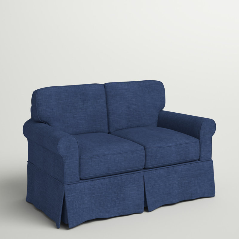 Zanesfield 59.75" Rolled Arm Slipcovered Loveseat, Navy