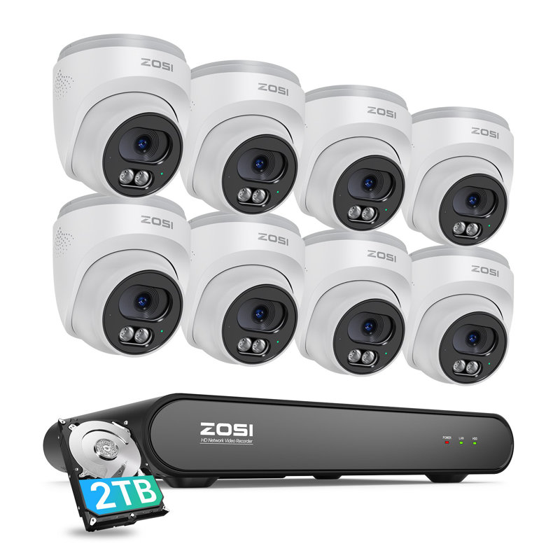 8CH Wired PoE 4MP Outdoor Security Camera System 2TB HDD with Audio, Human Detection, Remote View