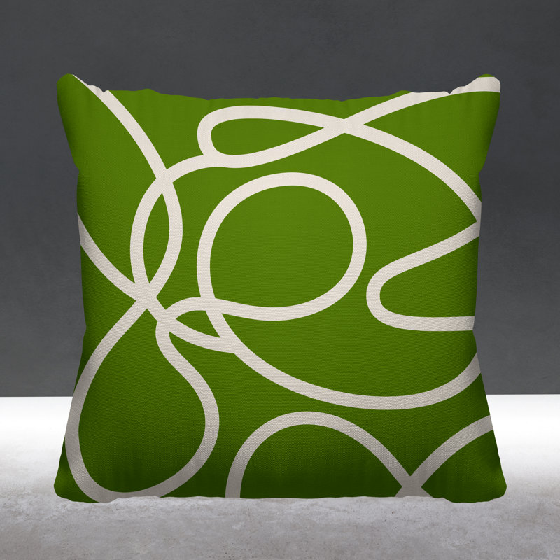 Coussin décoratif intérieur / extérieur Squiggles Abstract, 17 po x 17 po, Chartreuse, Carré