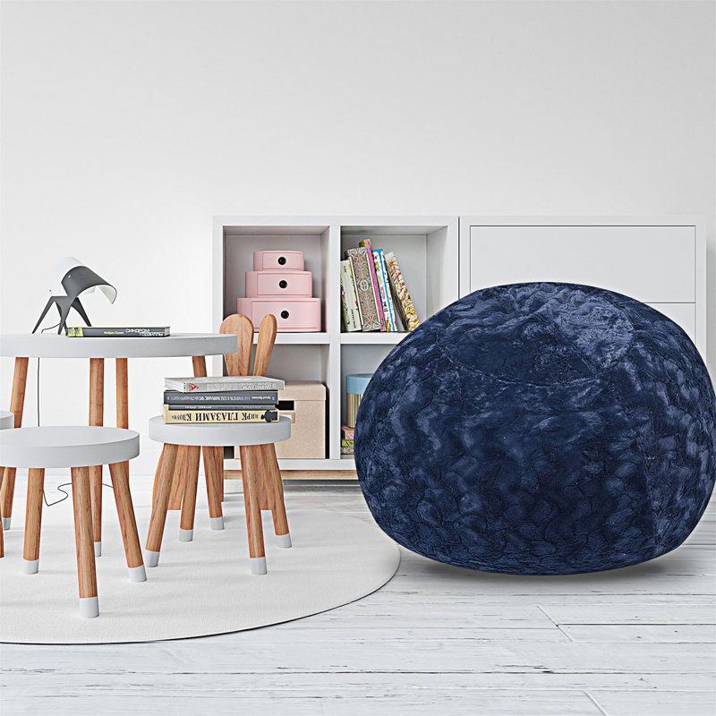Pouf fauteuil, H 30,01 po x l 45,01 po x P 45,01 po, Fausse fourrure bleu marine