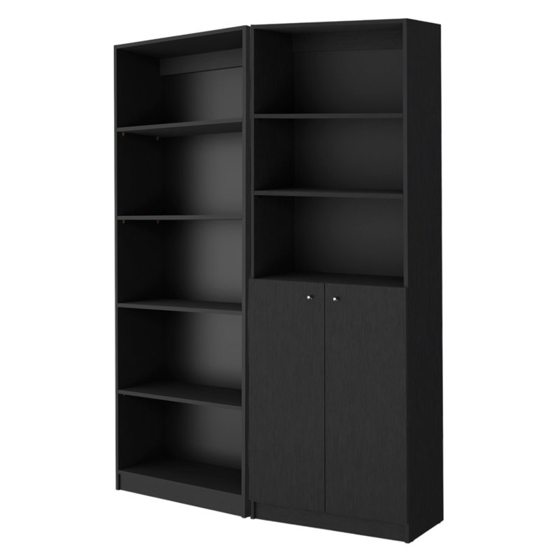 Ensemble de deux bibliothèques noires à cinq niveaux avec deux portes, H 71,1 po x l 24,7 po x P 11,7 po