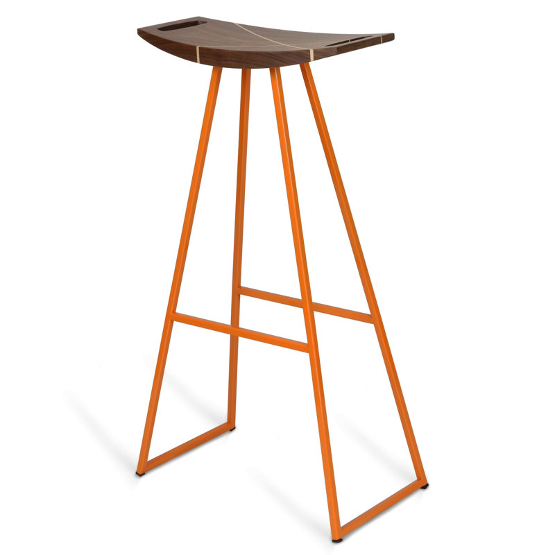 Robert Counter Stool with Metal Frame, Walnut, Orange, Bar Stool (30" Seat Height)