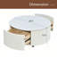 Table basse ronde moderne mobile avec roulettes, 2 tiroirs, plateau en pierre frittée à motif marbré