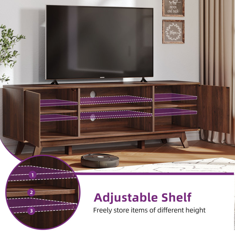 Chapne LED TV Stand Media Entertainment Center Table with 2 Cabinets and Adjustable Shelf, Walnut
