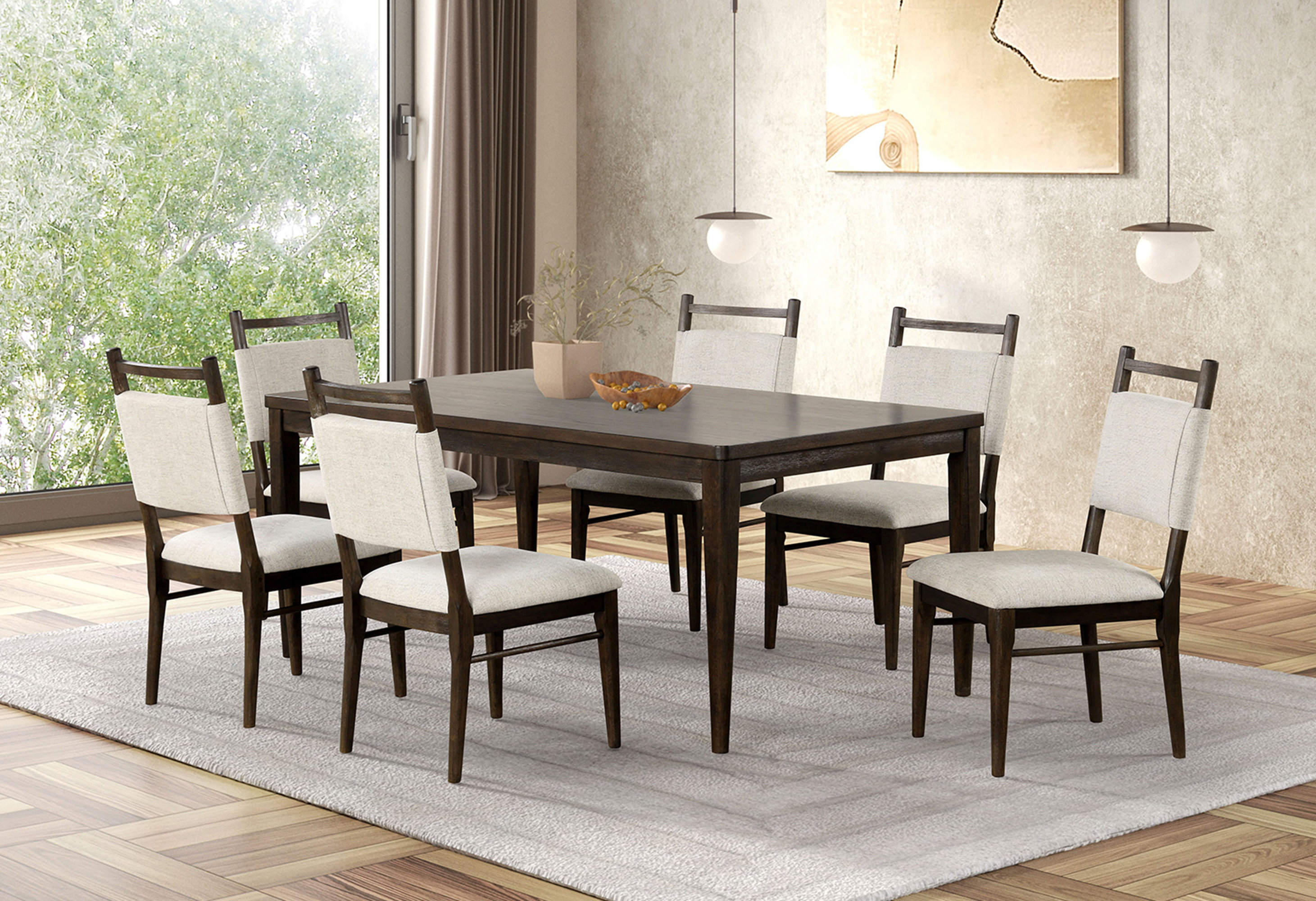 Rosalind Wheeler 7Pc Dining Room Set Dark Walnut Wooden Dining Table 6X ...