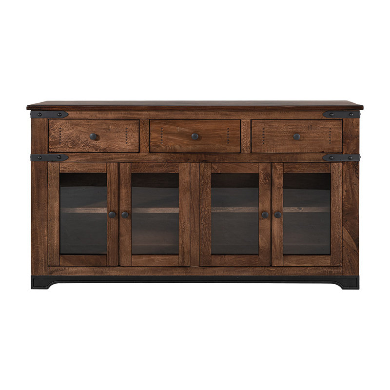 Console 70 po avec 3 tiroirs et 4 portes vitrées