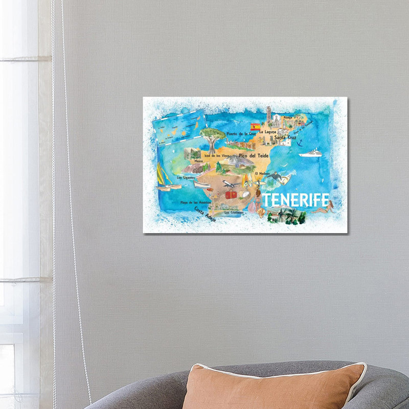 Tenerife Canarias Spain Illustrated Map With Landmarks And Highlights by Markus & Martina Bleichner - Wrapped Canvas Print