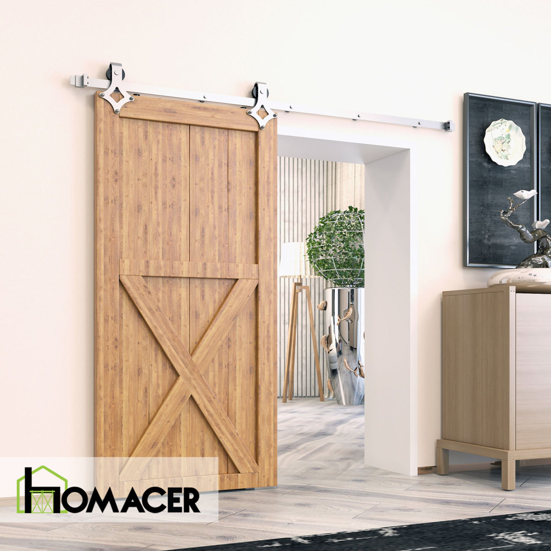 Brushed Nickel Diamond Design Non-Bypass Single Track One Door Hardware Kit( Door Not Included) Homacer Track 