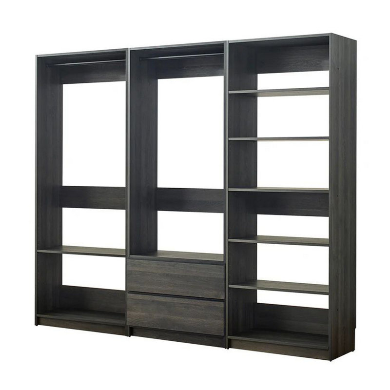 Système d'organisation modulaire Dee, 2 supports à vêtements, 6 tablettes, bois gris foncé