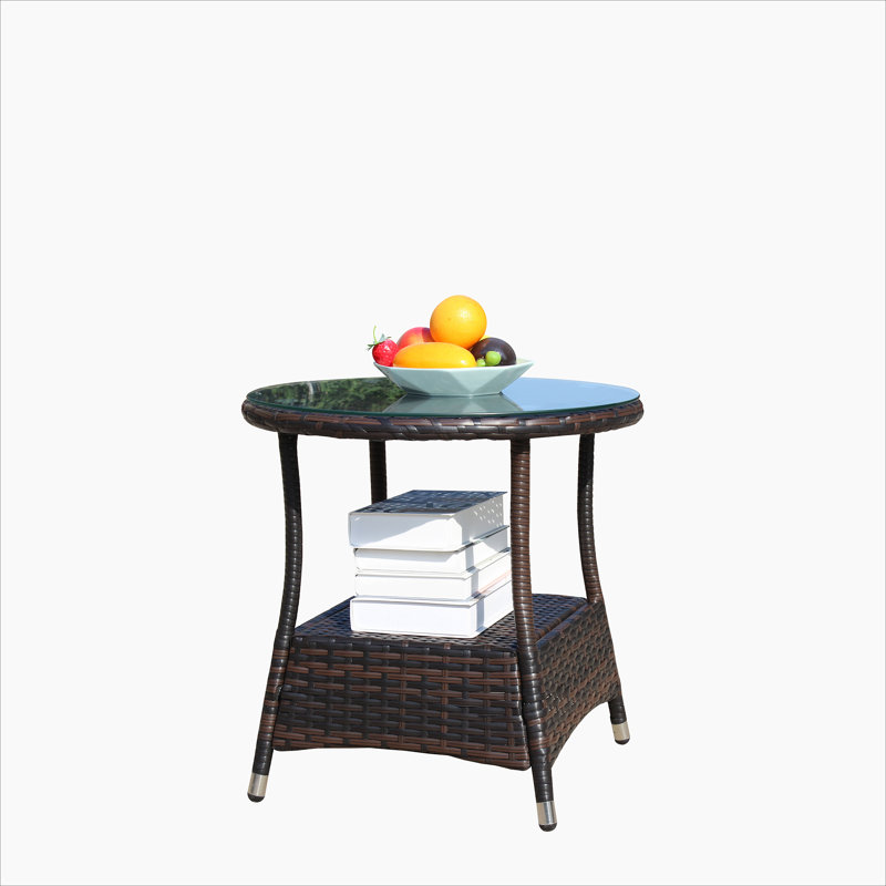 Outdoor Patio Furniture 1 Round Coffee Table With Clear Tempered Glass