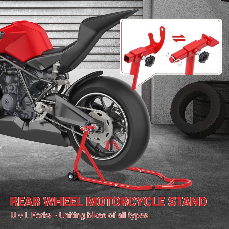 Capacité de support de 850 lb, support de levage combiné avant et arrière, support universel pour cric de roue compatible avec la plupart des marques populaires, rouge