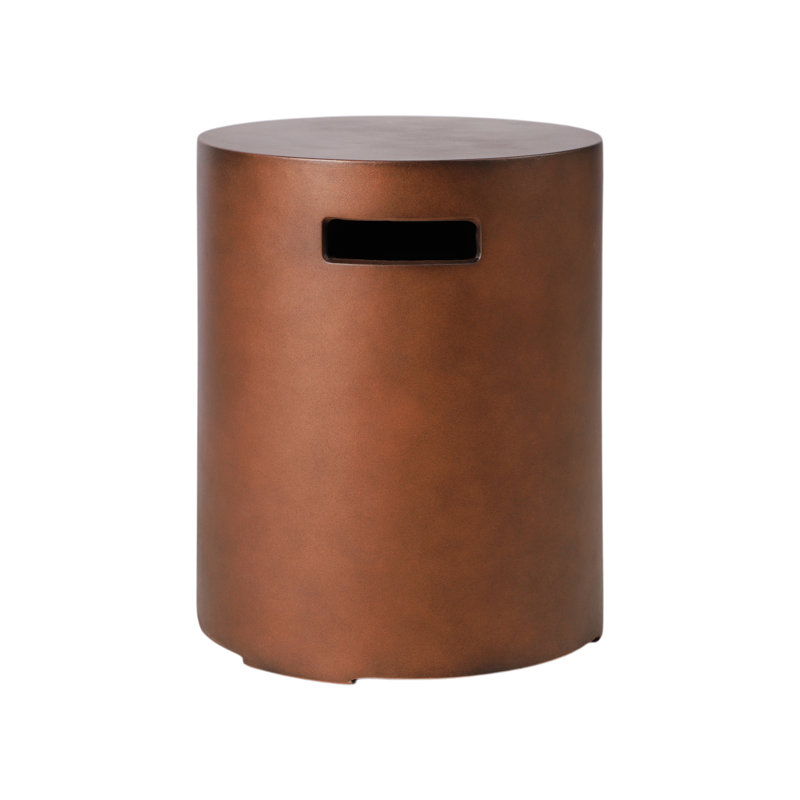 Brown Round Propane Tank Cover Table – 20 lb Outdoor Concrete Hideaway with Side Handle for Patio or Deck, Brown