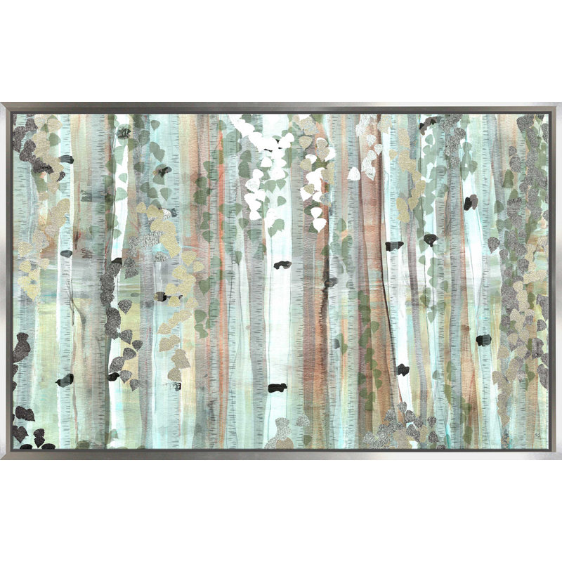 Spring Birch Meadow par - Peinture, Cadre flottant argent, H 31,5 po x l 51,5 po x P 2 po
