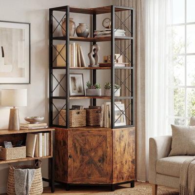 77.9" Tall Corner Bookshelf With 5-tier Open Display Shelves,  L-shaped Bookcase With Closed Storage Cabinet, Adjustable Foot, Anti-tip Device For Living Room, Office, Study