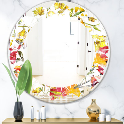 Leaves Hand-drawn Poppies IV Coastal Frameless Wall Mirror
