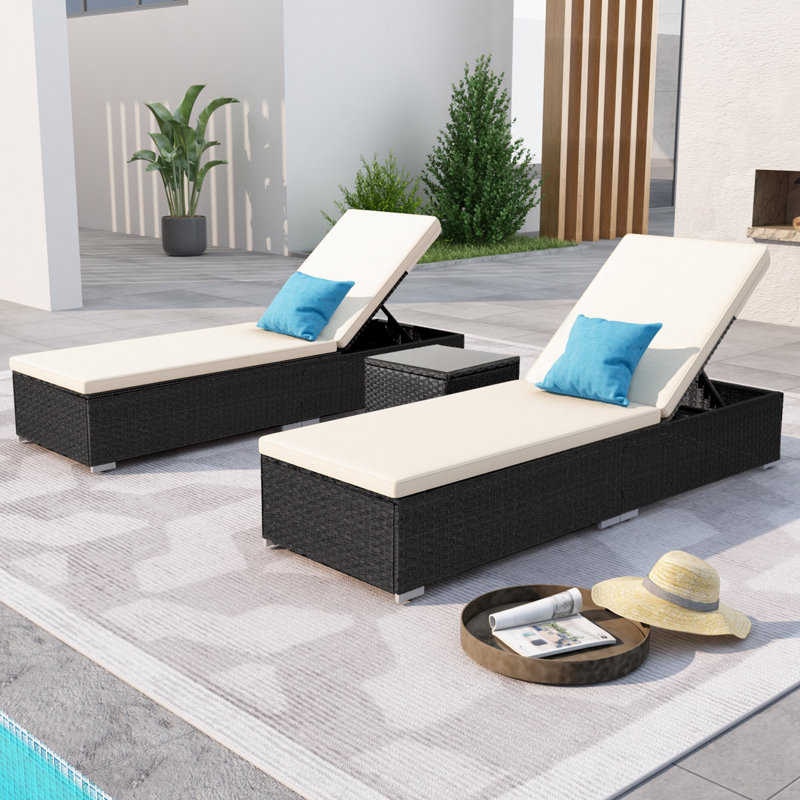 Ensemble de chaises longues inclinables 76 po avec coussins et table Forough, Noir