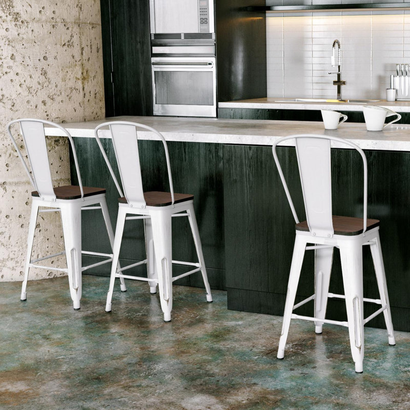 Chaise d'appoint empilable en fer Forontenac, Blanc vieilli