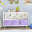 Bibliothèque pour enfants avec tiroirs en tissu pliables, présentoir à livres pour enfants, armoire de rangement pour jouets, blanc / mauve