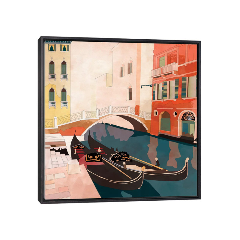 «Venice Gondolas II» par Ana Rut Bré - impression d'art graphique, H 37 po x l 37 po x P 1,5 po, Toile avec cadre noir patiné
