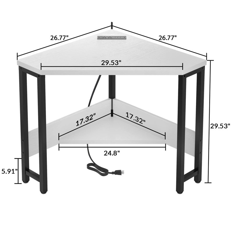 Danielys Corner Metal Base Writing Desk with Power Outlet, White
